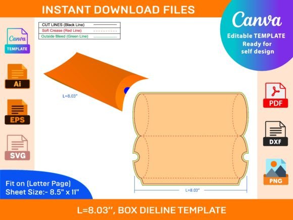 Download Pillow Box, Party Favor Box Dieline - Party favor box Collection