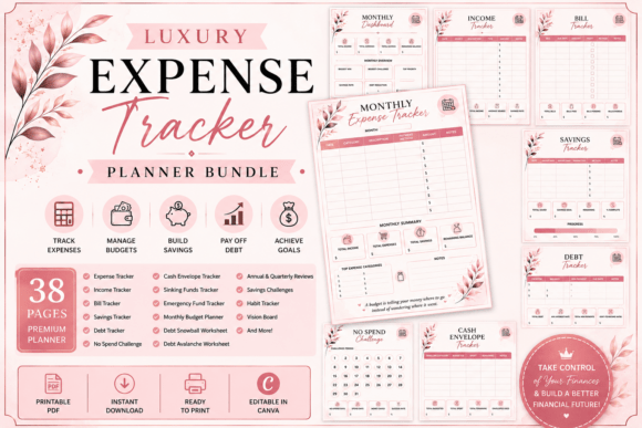 Download Luxury Expense Tracker Planner Pink - Luxury Collection