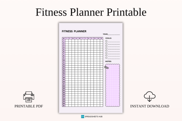 Download Yearly Fitness Habit Tracker Grid PDF - Fitness Collection