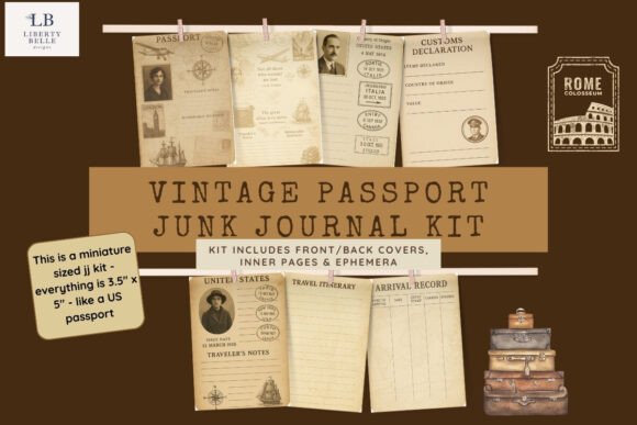 Download Mini Vintage Passport Junk Journal Kit - Premium Resources