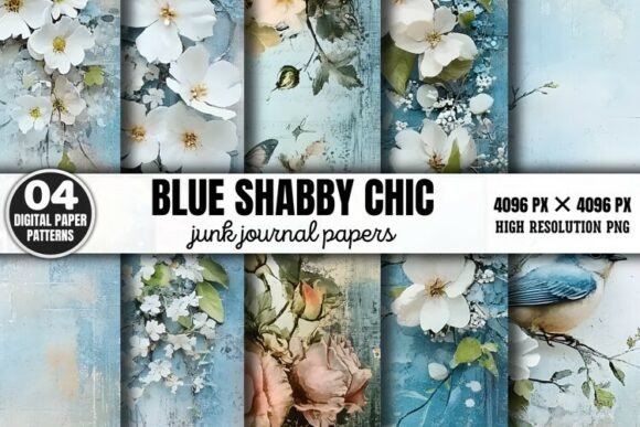 Download Blue Shabby Chic Junk Journal Paper PNG - Premium Resources