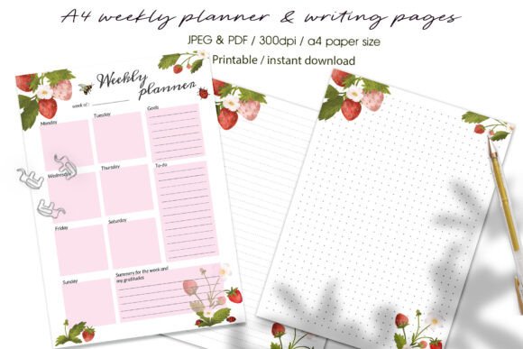 Download A4 Strawberry Weekly Planner Pages - Premium Resources