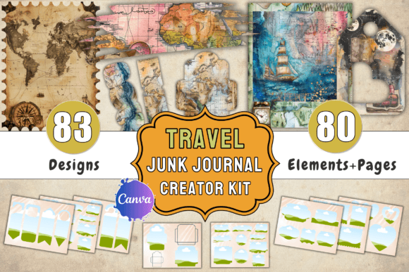 Download Travel Junk Journal Kit + Canva Template - Travel junk journal kit Collection